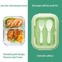 Ecofriendly Airtight Meal Prep Glass Food Storage Containers Lunch Box with Lid and Plastic Cutlery 7