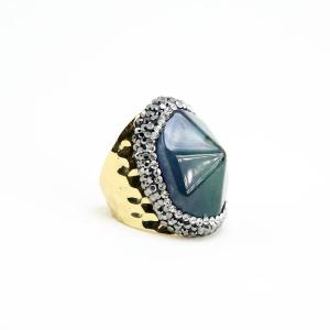 Wholesale loose beads: Green Agate Ring Gold Plated