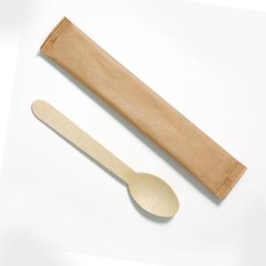 Wholesale wrapping: Wooden Spoon 160mm Individual Wrap in Kraft Paper