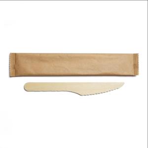 Wholesale Tableware: Disposable Wooden Knife 165mm Individual Pack in Kraft Paper