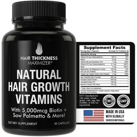 Hair Growth Vitamins - Biotin 5000mcg + Pumpkin Seed + Saw Palmetto for ...