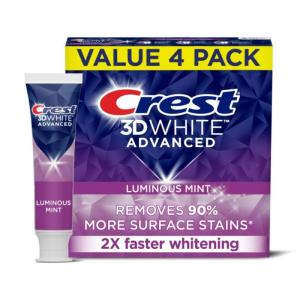 Wholesale packing: Crest 3D White Toothpaste, Advanced Luminous Mint, Teeth Whitening Toothpaste, 3.7 Oz (Pack of 4)