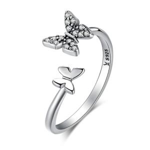 Wholesale Rings: Sterling Silver Filigree Butterfly Ring Elegant Cute Butterfly Adjustable Open Cuff Zircon Gemstone