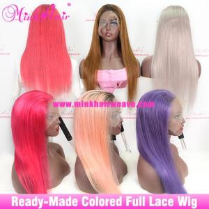 Wholesale full lace wigs: Mink Hair Ombre Colored Ready-made Wig 150% Density Full Lace Wig