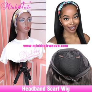 Wholesale real human hair extension: Mink Hair Vendor 180% Density Headband Wig No Lace No Glue Human Hair Wigs