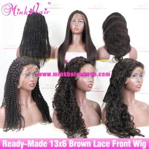 Wholesale weaving hair: Brown Lace Frontal Wig Curly Wig 150% Density Human Hair Weave