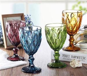 Wholesale clear goblet: Popular Embossed Colored Goblet Wine Glass Wholesale
