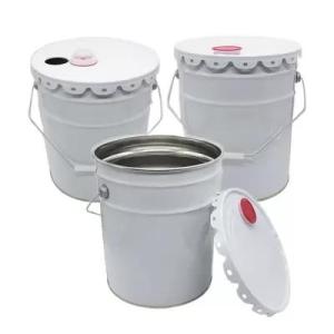 Wholesale pe fitting: 5 Gallon White Metal Paint Bucket with Red Plastic Spout Lids