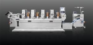 Wholesale printing labels: 4 Colors Intermittent Letterpress Label Printing Machine +Split Type Rewinding Machine + Flexo Varni