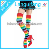 Sell rainbow color over knee fashion socks