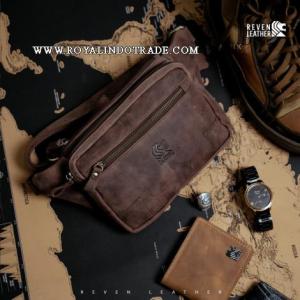 Wholesale leather box: Genuine Leather Men's Sling Bag Original Hazar Genuine Leather Men's Waistbag - Brown