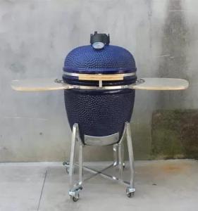 Wholesale grill design for bbq: Barbecue Ceramic Kamado Grill Outdoor 22 Inch Navy Color with Cart and Side Tables