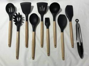 Wholesale kitchen f: Cooking Utensils Set of 10 Silicone Kitchen Utensils with Wooden Handle