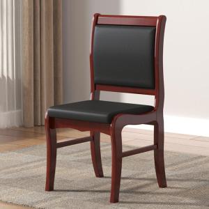 Wholesale solid: Classic Solid Wood Meeting Guest Chair with Durable Black Leather Cushion Durable Office Visitor