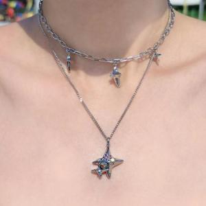 Wholesale lining: Two Lines of Starlight Premium Quality Korea Fashion Accessories Jewelry Necklace