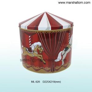 Wholesale can box: Christmas Round Shape Pink Color Metal Box with Music Device Gift Metal Food Package Musical Tin Can
