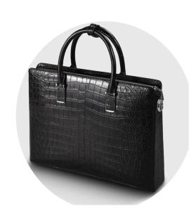 Wholesale leather briefcase: Nile Crocodile Leather Men's Bag Multi-layered Portable Briefcase Leather Crocodile Belly Platinum