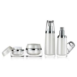 Wholesale make-up: Luxury Unique Round Empty Acrylic Cosmetic Plastic Make-up Bottle and Jar Set Lotion Pump Bottle for