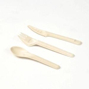 Wholesale cutlery: 165mm White Compostable Sugarcane Bagasse Sugarcane Disposable Cutlery Fork Knife Spoon