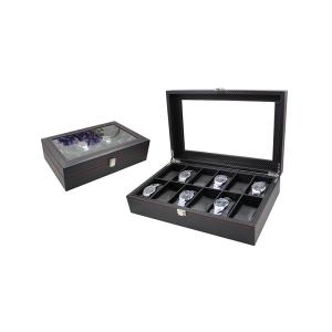 Wholesale acrylic name card holder: Black Leather Watch Box Wholesale Price for 12 Watches Display  Leather Watch Box Wholesale