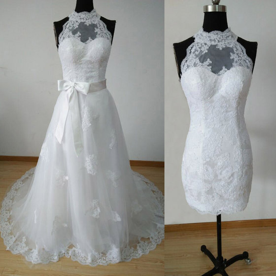 short wedding dress with detachable skirt