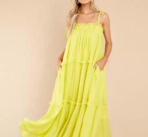 Wholesale Dresses: Sleeveless Enchanting Exceptionally Ruched Slim Maxi Chiffon Maxi Dress Women Summer Elegant Yellow
