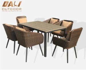 Wholesale rattan chair: High End 7PCS Patio Outdoor Table and Chairs Set Garden Rattan Furniture for Dining Room