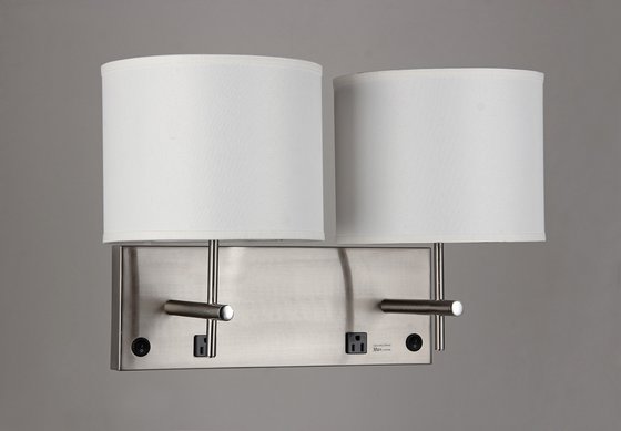 Hotel Bedside 2 Arm Wall Lamp With Power Outlets And Usb Ports Id