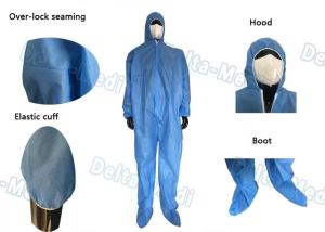 Wholesale w: Safe Disposable Coverall Suit , SMS Disposable Blue Coveralls with Hood / Boots Integral