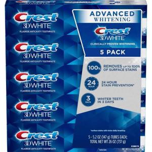 Wholesale packing: Crest 3D White Advanced Whitening Toothpaste, 5.2 Oz (Pack of 5)