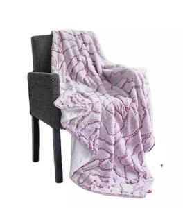 Wholesale printed blanket: DONGFANG Pink Long Pile Printed Double Ply Faux Rabbit Fur Throw Blankets with Cutting