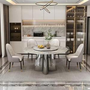 Wholesale dining table: 1.3/1.5M Dining Room Furnitures Marble Style Dining Table with Stainless Steel Leg