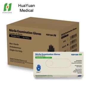 Wholesale cheap boxing gloves: Huayuan Disposable Powder Free Non-sterile Blue Nitrile Examination Gloves with Cheap Price