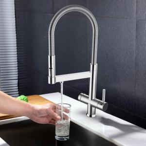 Wholesale faucet with flow control: Commercial Style Double Handle Sprayer Drinking Water Faucet Kitchen Sink Pull-Down 3 Way Faucet