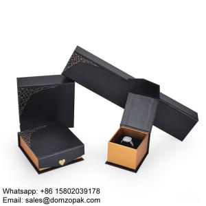 Wholesale paper box: Elegant Black Jewelry Flip Paper Boxes with Gold Inside Design Packaging