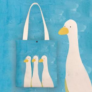 Wholesale canvas print: Handmade Canvas Printed Art Three Gooses Tote Bag