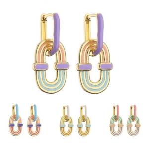 Wholesale design necklace: DIY Enamel Rainbow Earrings Oval 18k Copper Gold Plated Jewellery