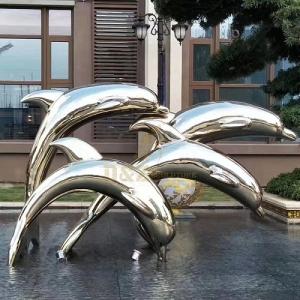 Wholesale stainless steel sculpture: Life Size Stainless Steel Dolphin Sculpture for Garden Theme Decoration