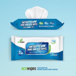 Wholesale wet wipes: Ecowipes Antiseptic Hand Sanitizer Wipes, 20 Sheets/Pack