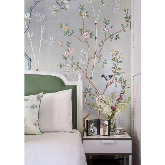 Chinoiserie Hand Painted Silk Wallpaper(id:6152850). Buy China hand ...