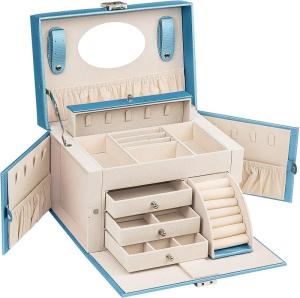 Wholesale tiers: Large Lockable 5 Tier 5 Drawer Jewellery Box with Mirror for Rings, Earrings, Necklaces and Bracelet