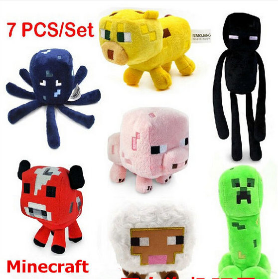 High Quality Minecraft Plush Toys Cartoon Minecraft Dolls Enderman Creeper Bull Pig Squid and Leopar