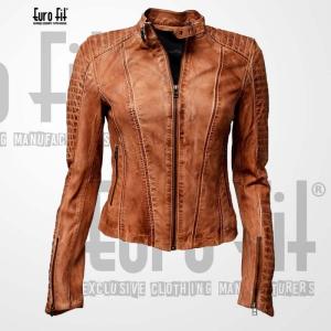 Wholesale women leather jacket: Wax Washed Lambskin Leather Jacket