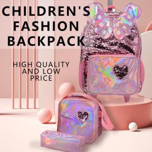 Wholesale trolleys: Fashion Children's Trolley Schoolbag Backpack with Double-sided Sequins On Wheels