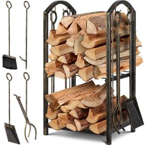 Wholesale oil stove: Fireplace Tools Set with 4 Fireplace Accessories Holds A Great Amount of Wood Fireside Logs Sturdy F