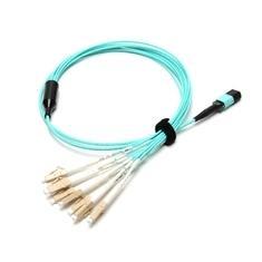 Wholesale duplex patch cord: MPO-LC Fiber Optic Patch Cord 8 Core Aqua Round Bundle OM3 PVC LSZH 3.0mm
