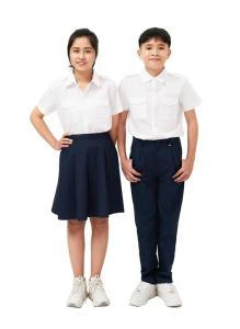 Wholesale top sell: Top-selling OEM Supported Middle School Uniform Sao Mai Vietnam White Unisex Short-sleeve Shirt