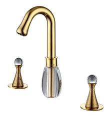 Wholesale widespread faucet: Deck Mounted Gold Widespread Bathroom Faucet 3 Hole 2 Handle Solid Brass