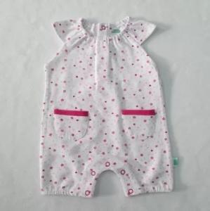 Wholesale fitness waist: Cotton Spandex Short Sleeve Baby Footed Rompers All Over Print Pocket Cute