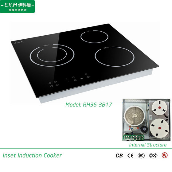 E.K.M Built-in  Three Burner Induction&Radiant Cooker,3600W-3B17,Can Use 5 Years